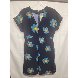Banana Republic Blue Floral Cap-Sleeve Navy Inverted Pleat Dress Size 4 EUC